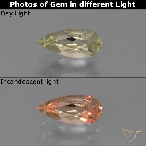 0.61ct طبيعي أصفر ذهبى فاتح دياسبور متغير اللون, شكل الكمثرى, VVS-VS