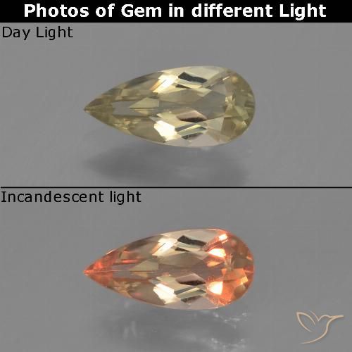 0.74ct طبيعي أصفر دافئ دياسبور متغير اللون, شكل الكمثرى, قليلا جدا