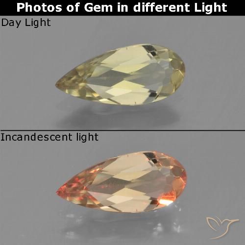 0.80ct طبيعي أصفر ترابى دياسبور متغير اللون, شكل الكمثرى, VVS-VS