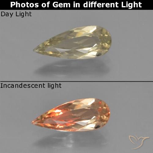1.14ct طبيعي أصفر دافئ دياسبور متغير اللون, شكل الكمثرى, قليلا جدا