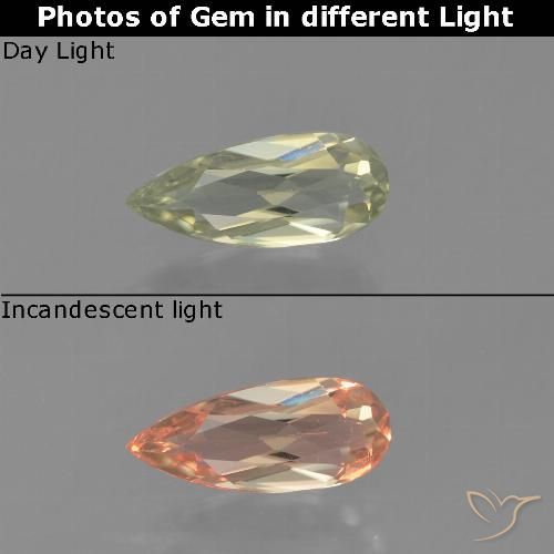 0.63ct طبيعي أصفر بنى دياسبور متغير اللون, شكل الكمثرى, VVS-VS