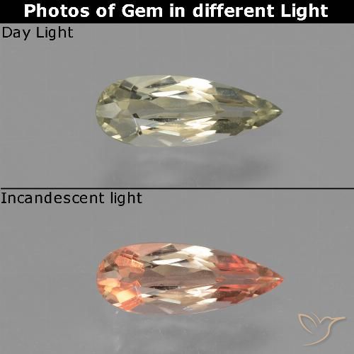 0.69ct طبيعي أصف فاتح جدا دياسبور متغير اللون, شكل الكمثرى, VVS-VS