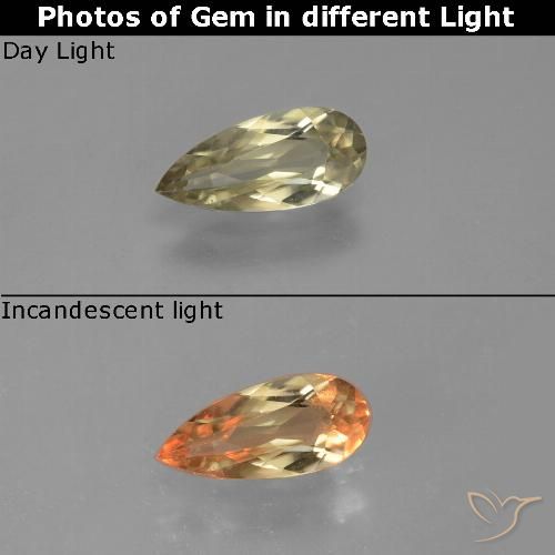 0.90ct طبيعي أصفر رقيق دياسبور متغير اللون, شكل الكمثرى, VVS-VS