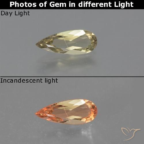 0.92ct طبيعي أصفر فاتح دياسبور متغير اللون, شكل الكمثرى, قليلا جدا