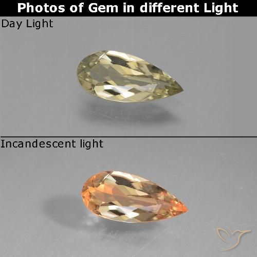دياسبور متغير اللون أصفر باهت طبيعي، شكل الكمثرى، 0.99 قيراط، قليلا جدا