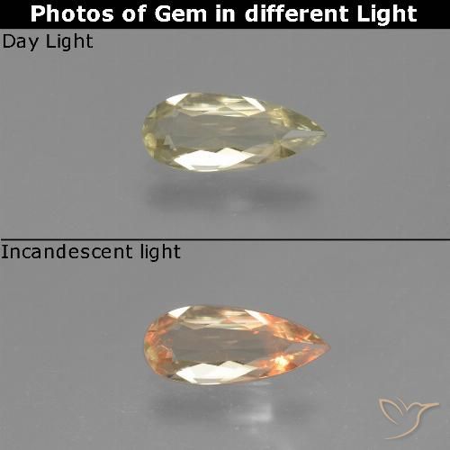 0.77ct طبيعي أصفر باهت دياسبور متغير اللون, شكل الكمثرى, قليلا جدا