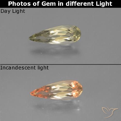 0.83ct طبيعي أصفر باهت دياسبور متغير اللون, شكل الكمثرى, VVS-VS
