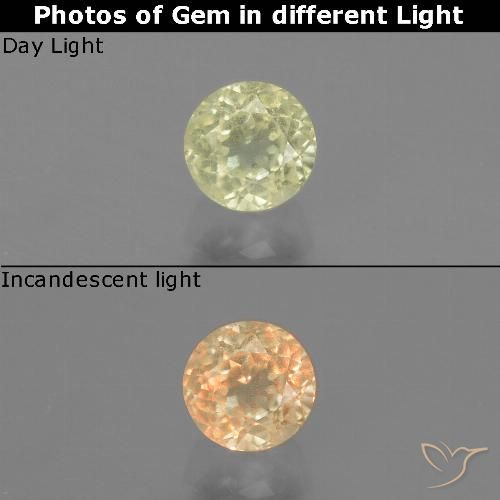 دياسبور متغير اللون أصفر فاتح طبيعي، قصة دائرى، 0.66 قيراط، قليلا جدا