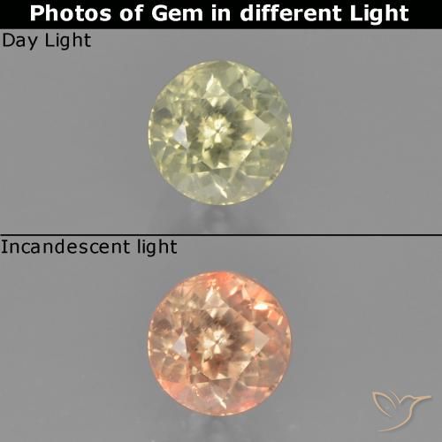 0.58ct طبيعي أصفر فاتح دياسبور متغير اللون, دائري, VS-SI