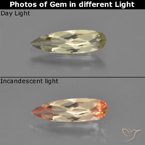 0.76ct طبيعي أصفر فاتح دياسبور متغير اللون, شكل الكمثرى, VVS-VS