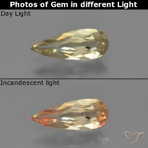 0.66ct طبيعي أصفر فاتح دياسبور متغير اللون, شكل الكمثرى, VVS-VS