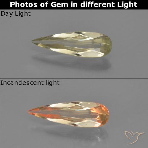 0.75ct طبيعي أصفر فاتح دياسبور متغير اللون, شكل الكمثرى, VVS-VS