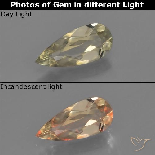 0.69ct طبيعي أصفر فاتح دياسبور متغير اللون, شكل الكمثرى, VVS-VS