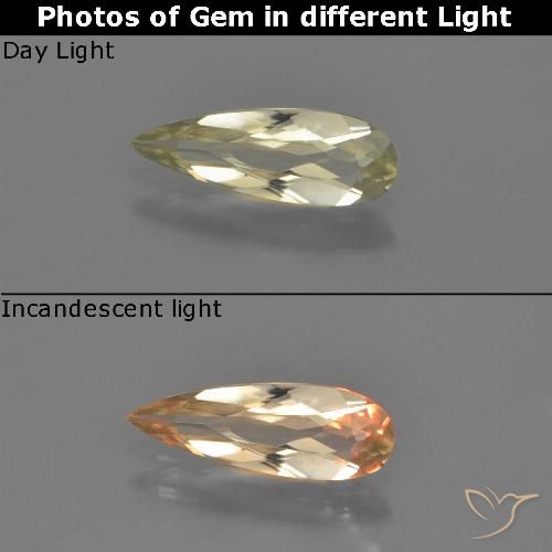 0.69ct طبيعي أصفر فاتح دياسبور متغير اللون, شكل الكمثرى, VVS-VS