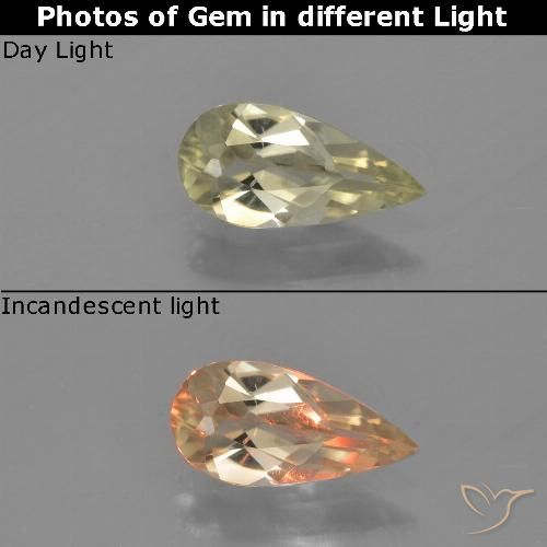 0.77ct طبيعي أصفر رقيق دياسبور متغير اللون, شكل الكمثرى, VVS-VS