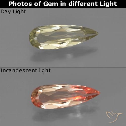 0.99ct طبيعي أصف فاتح جدا دياسبور متغير اللون, شكل الكمثرى, VVS-VS