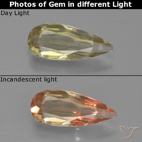 0.91ct طبيعي أصف فاتح جدا دياسبور متغير اللون, شكل الكمثرى, VVS-VS