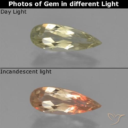 0.72ct طبيعي أصف فاتح جدا دياسبور متغير اللون, شكل الكمثرى, قليلا جدا
