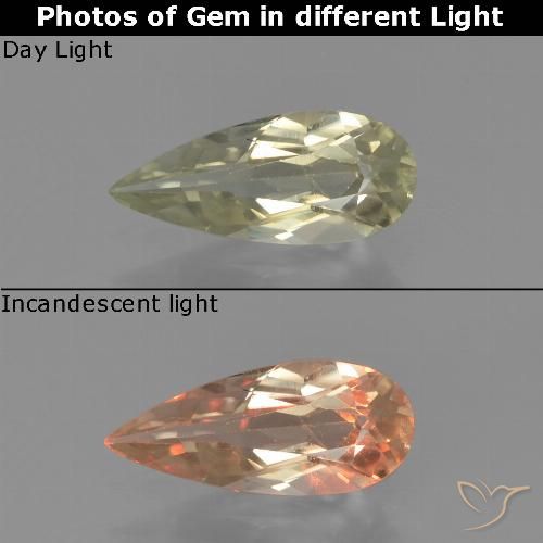 0.79ct طبيعي أصفر فاتح دياسبور متغير اللون, شكل الكمثرى, قليلا جدا