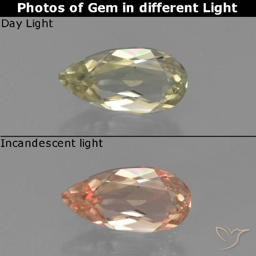 0.71ct طبيعي أصفر فاتح دياسبور متغير اللون, شكل الكمثرى, VVS