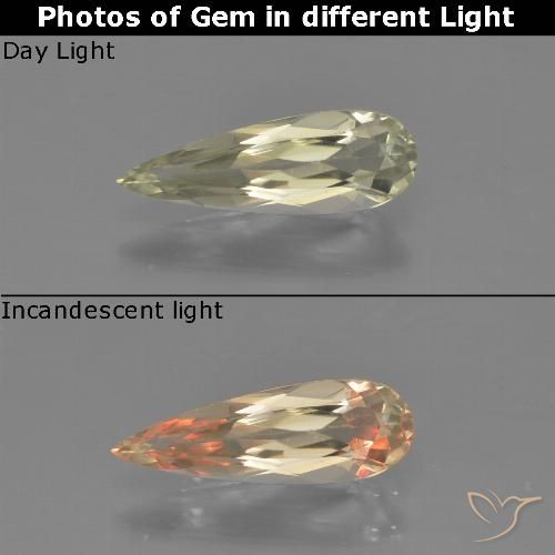 0.97ct طبيعي أصفر باهت جدا دياسبور متغير اللون, شكل الكمثرى, VVS-VS
