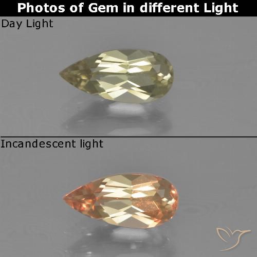 0.86ct طبيعي أصف فاتح جدا دياسبور متغير اللون, شكل الكمثرى, VVS-VS