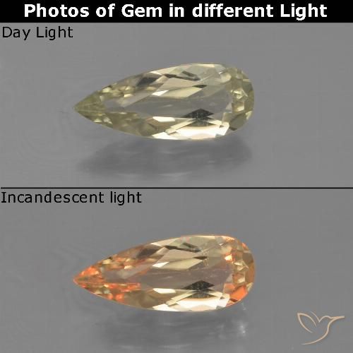 0.95ct طبيعي أصفر باهت دياسبور متغير اللون, شكل الكمثرى, VVS-VS