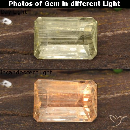 1.59ct طبيعي أصف فاتح جدا دياسبور متغير اللون, قص الزمرد, VS-SI
