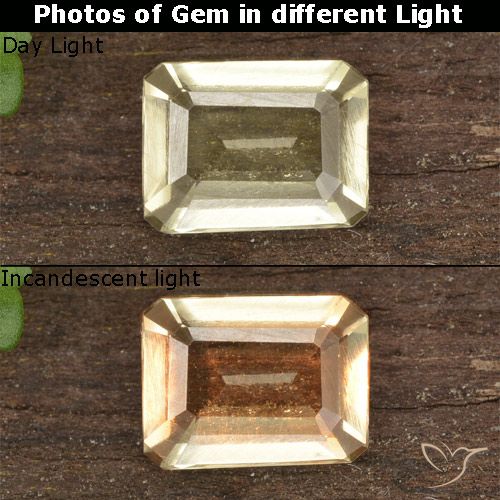 0.85ct طبيعي أصفر فاتح دياسبور متغير اللون, قص الزمرد, VVS-VS