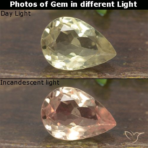 0.79ct طبيعي أصفر فاتح دياسبور متغير اللون, شكل الكمثرى, VVS-VS