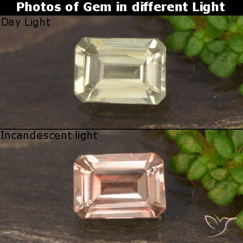 0.67ct طبيعي أصفر فاتح دياسبور متغير اللون, قص الزمرد, VVS-VS