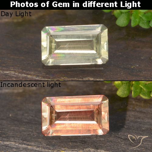 0.61ct طبيعي أصفر باهت جدا دياسبور متغير اللون, قص الزمرد, قليلا جدا