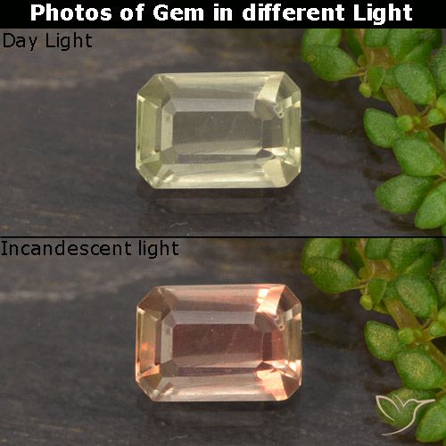 0.53ct طبيعي بيج أصفر دياسبور متغير اللون, قص الزمرد, VVS-VS