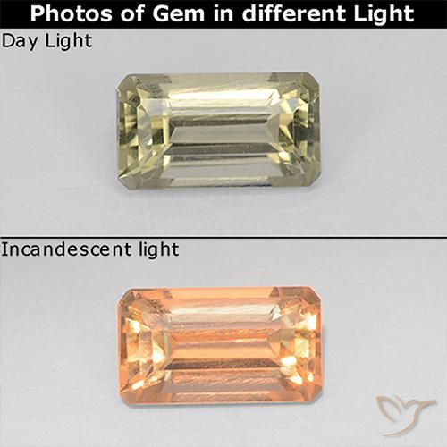 0.91ct طبيعي أصفر فاتح دياسبور متغير اللون, قص الزمرد, قليلا جدا