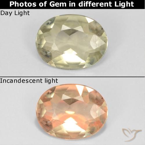 0.61ct طبيعي أصفر فاتح دياسبور متغير اللون, بيضوي, VVS-VS