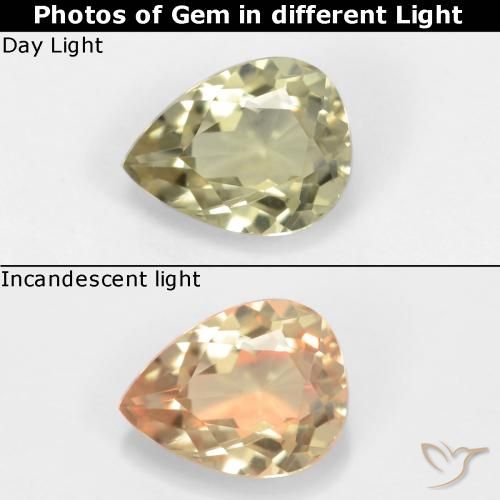 0.60ct طبيعي أصفر فاتح دياسبور متغير اللون, شكل الكمثرى, VVS-VS