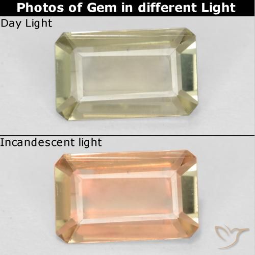 0.58ct طبيعي أصف فاتح جدا دياسبور متغير اللون, قص الزمرد, VVS-VS