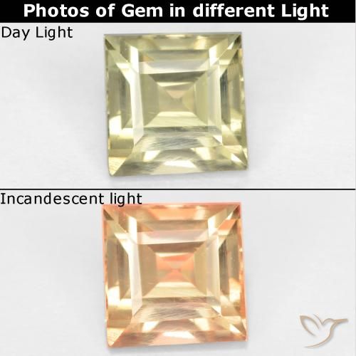 0.90ct طبيعي بيج أصفر دياسبور متغير اللون, مربع, VVS-VS
