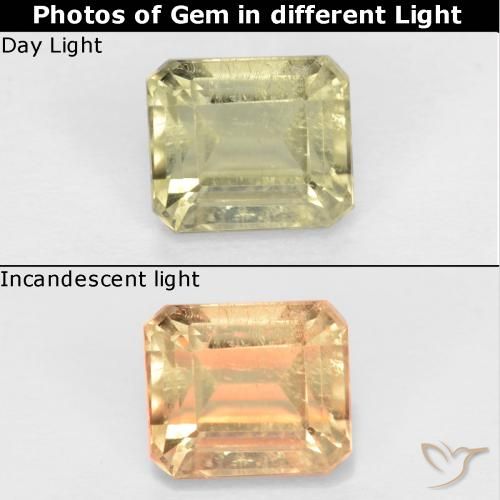 0.78ct طبيعي أصفر باهت دياسبور متغير اللون, قص الزمرد, VS-SI