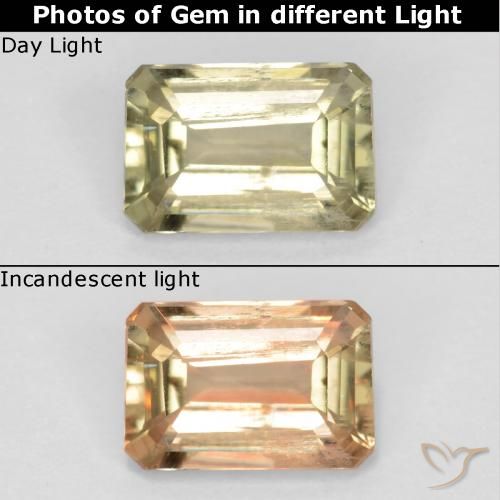 0.73ct طبيعي أصفر فاتح دياسبور متغير اللون, قص الزمرد, VS-SI
