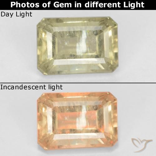 0.76ct طبيعي أصفر باهت دياسبور متغير اللون, قص الزمرد, VS-SI