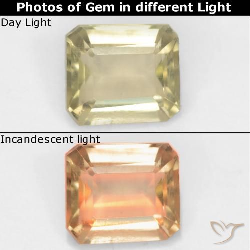0.94ct طبيعي بيج أصفر دياسبور متغير اللون, قص الزمرد, قليلا جدا