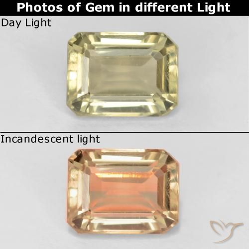 0.80ct طبيعي أصفر باهت جدا دياسبور متغير اللون, قص الزمرد, قليلا جدا