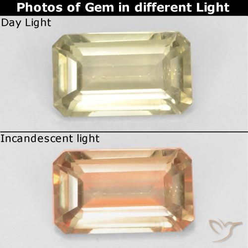 0.90ct طبيعي أصفر باهت جدا دياسبور متغير اللون, قص الزمرد, قليلا جدا