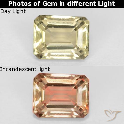 0.83ct طبيعي أصف فاتح جدا دياسبور متغير اللون, قص الزمرد, قليلا جدا
