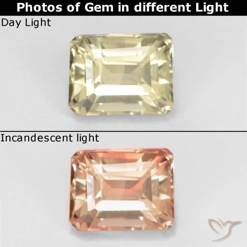 0.85ct طبيعي بيج أصفر دياسبور متغير اللون, قص الزمرد, قليلا جدا