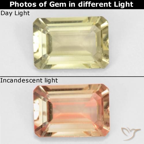 0.85ct طبيعي أصف فاتح جدا دياسبور متغير اللون, قص الزمرد, VVS-VS