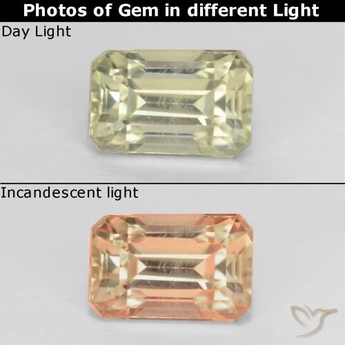 0.93ct طبيعي أصف فاتح جدا دياسبور متغير اللون, قص الزمرد, VVS-VS