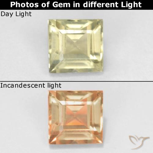 0.63ct طبيعي أصف فاتح جدا دياسبور متغير اللون, مربع, قليلا جدا