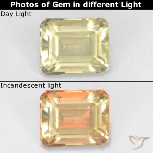 0.94ct طبيعي أصفر باهت دياسبور متغير اللون, قص الزمرد, قليلا جدا